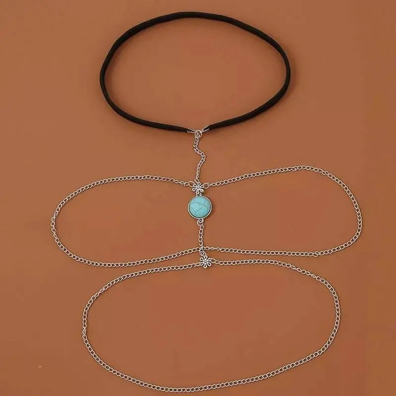 Turquoise Circle Chain Silver Leg Chain for Women Thigh Chain For Girls Pendant Boho Body Chain for Beach Summer Holiday JettsJewelers