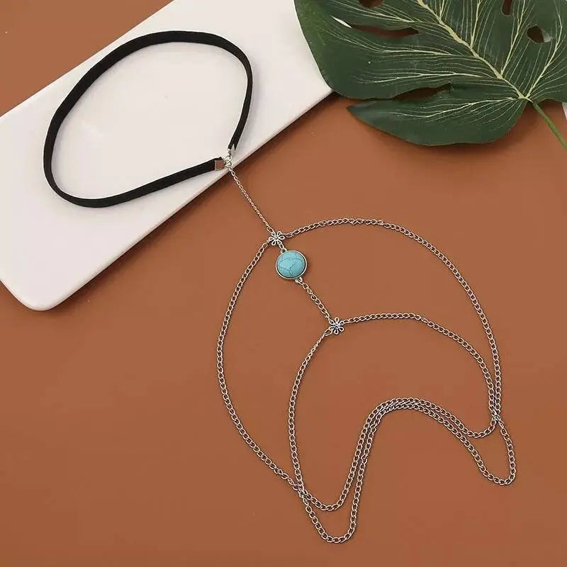 Turquoise Circle Chain Silver Leg Chain for Women Thigh Chain For Girls Pendant Boho Body Chain for Beach Summer Holiday JettsJewelers