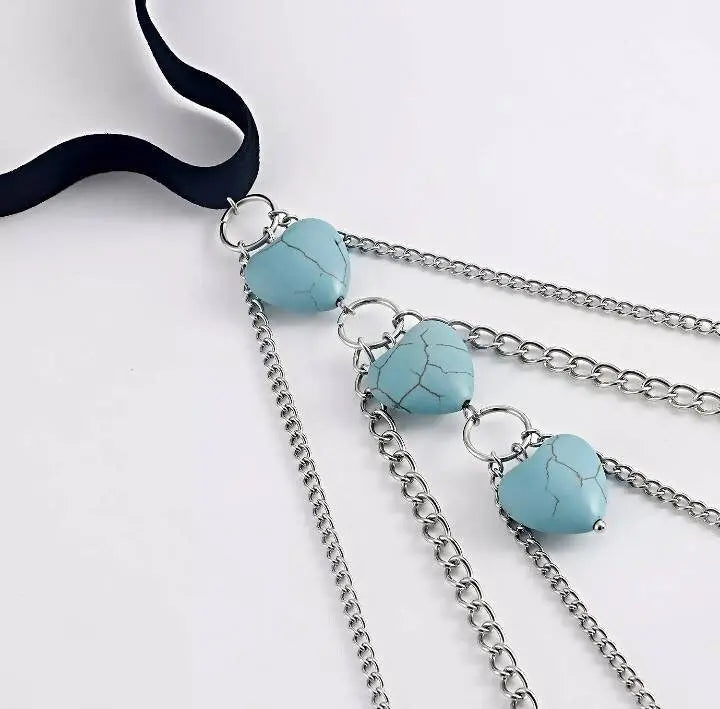 Turquoise Hearts Chain Silver Leg Chain for Women Thigh Chain For Girls Pendant Boho Body Chain for Beach Summer Holiday JettsJewelers