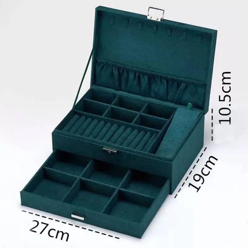 Two-Layer Jewelry Box Organizer Display Storage Case with Lock Suede Portable Leather Jewelry Box for Storing Watch, Earring, Ring, Chain JettsJewelers