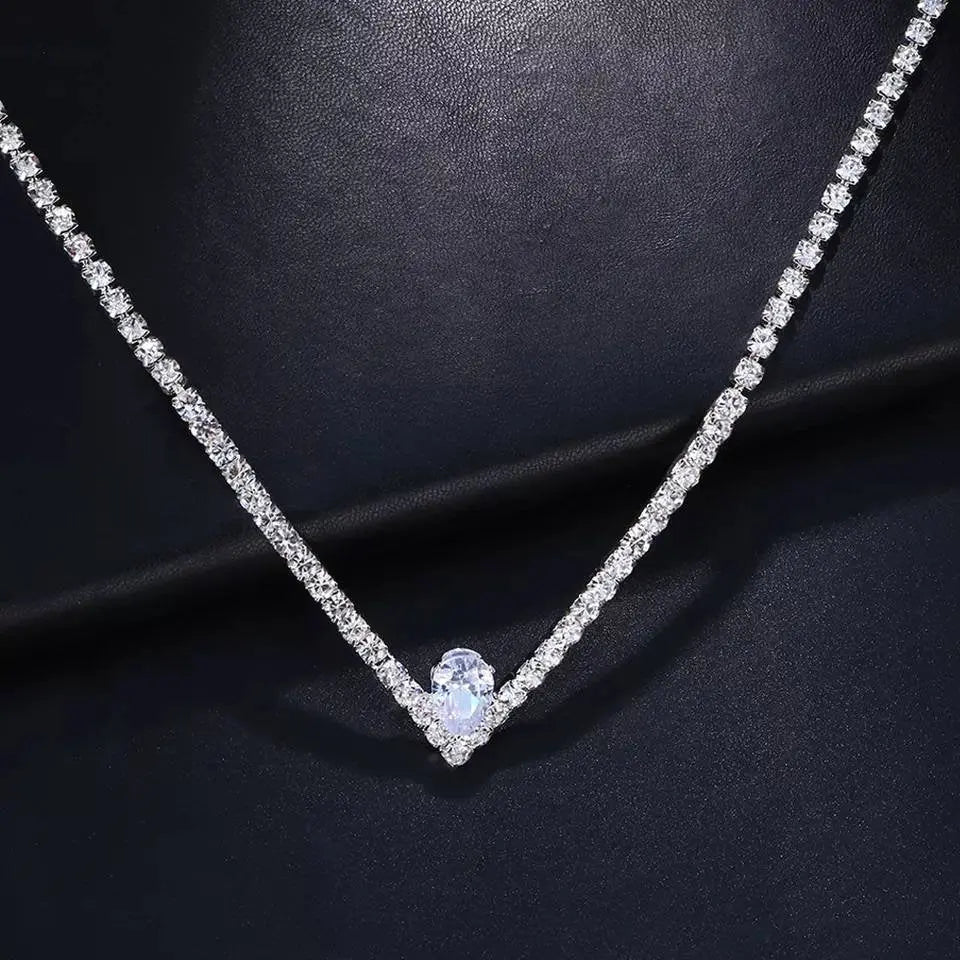 V Shape Rhinestone Necklace Zirconia Water Drop Crystal Choker JettsJewelers