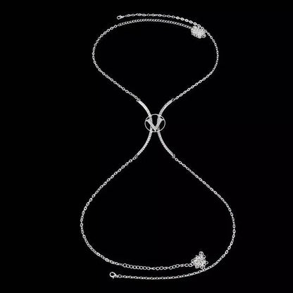 V letter Rhinestone Bra Body Chain Sexy Bikini Gold  Beauty Crystal Chest Bracket Bras Chain Nightclub Body Jewelry for Women JettsJewelers