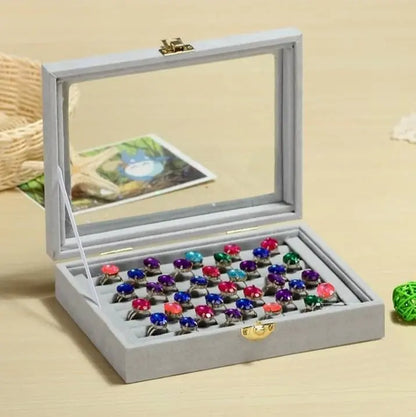 Velvet Glass Jewelry Ring Display Stand Storage Box Ring Earrings Jewelry Box Ring Holder Case - JettsJewelers