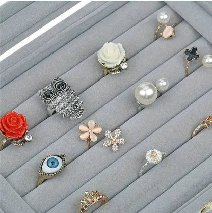 Velvet Glass Jewelry Ring Display Stand Storage Box Ring Earrings Jewelry Box Ring Holder Case - JettsJewelers