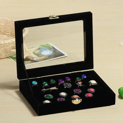 Velvet Glass Jewelry Ring Display Stand Storage Box Ring Earrings Jewelry Box Ring Holder Case - JettsJewelers