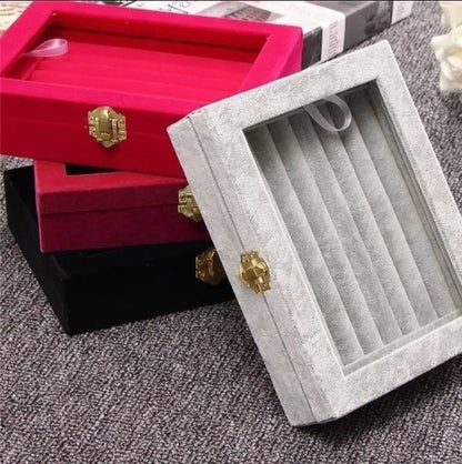 Velvet Glass Jewelry Ring Display Stand Storage Box Ring Earrings Jewelry Box Ring Holder Case - JettsJewelers