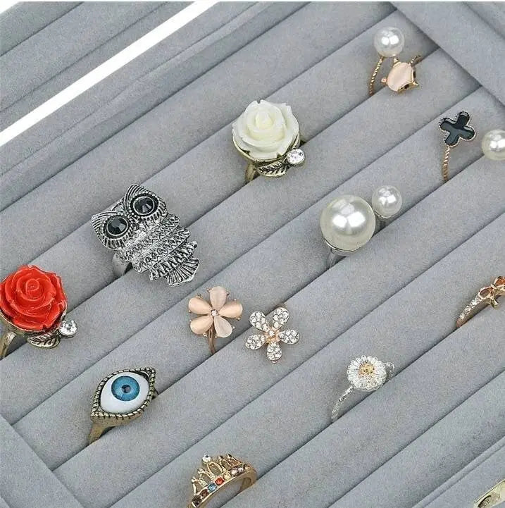 Velvet Glass Jewelry Ring Display Stand Storage Box Ring Earrings Jewelry Box Ring Holder Case Ring Organize Jewelry Case JettsJewelers