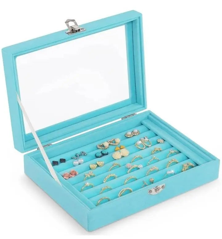 Velvet Glass Jewelry Ring Display Stand Storage Box Ring Earrings Jewelry Box Ring Holder Case Ring Organize Jewelry Case JettsJewelers