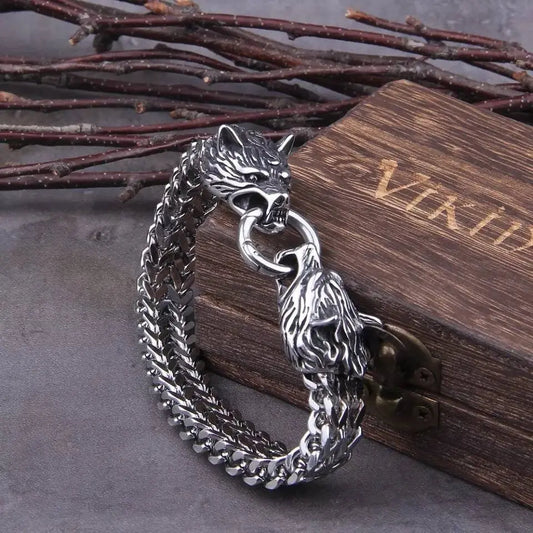 Viking Jewelry Stainless Steel Wolf Head Bracelet Men Can Open Mouth Punk Bracelet Motorcycle Jewelry JettsJewelers