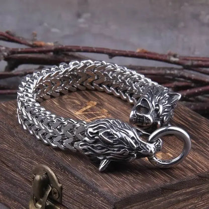 Viking Jewelry Stainless Steel Wolf Head Bracelet Men Can Open Mouth Punk Bracelet Motorcycle Jewelry JettsJewelers