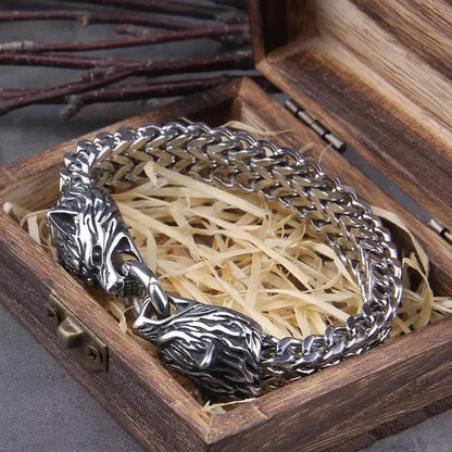 Viking Jewelry Stainless Steel Wolf Head Bracelet Men Can Open Mouth Punk Bracelet Motorcycle Jewelry JettsJewelers