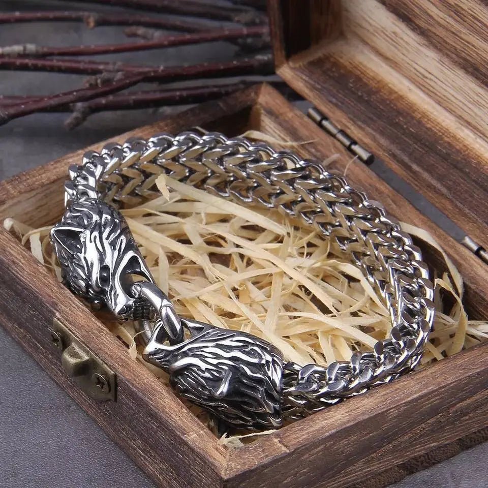 Viking Jewelry Stainless Steel Wolf Head Bracelet Men Can Open Mouth Punk Bracelet Motorcycle Jewelry JettsJewelers