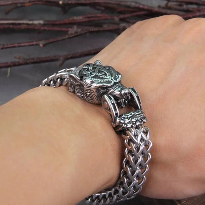 Viking Jewelry Stainless Steel Wolf Head Eagle Head Bracelet Men Can Open Bear Mouth Punk Bracelet Motorcycle Jewelry JettsJewelers