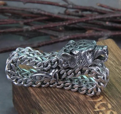 Viking Jewelry Stainless Steel Wolf Head Eagle Head Bracelet Men Can Open Bear Mouth Punk Bracelet Motorcycle Jewelry JettsJewelers