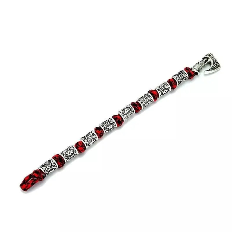 Vikings Thor Axe Wrap Bracelets Men Mjolnir Hammer Camping Paracord Survival Rope Wristband Amulet Handmade Male Jewelry Gifts - Black Red JettsJewelers