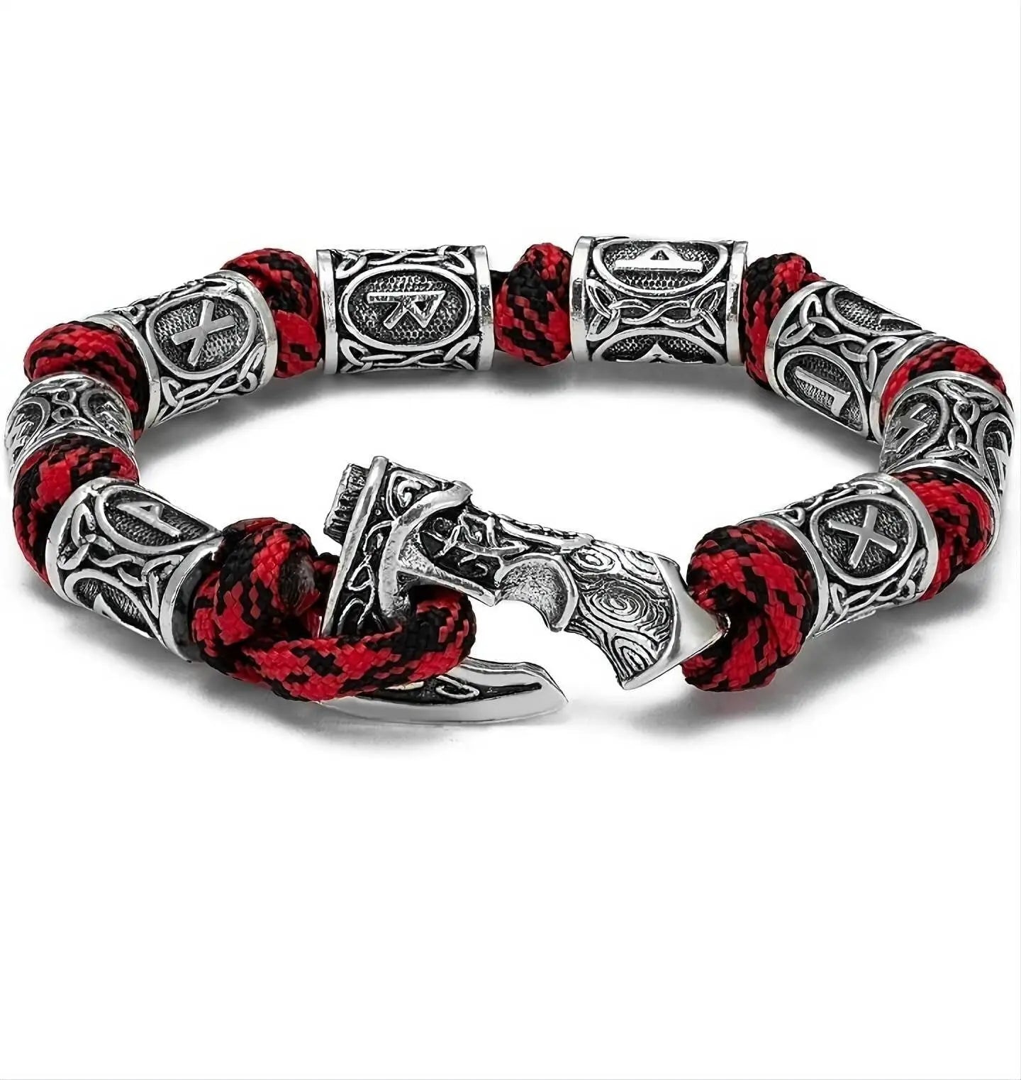 Vikings Thor Axe Wrap Bracelets Men Mjolnir Hammer Camping Paracord Survival Rope Wristband Amulet Handmade Male Jewelry Gifts - Black Red JettsJewelers