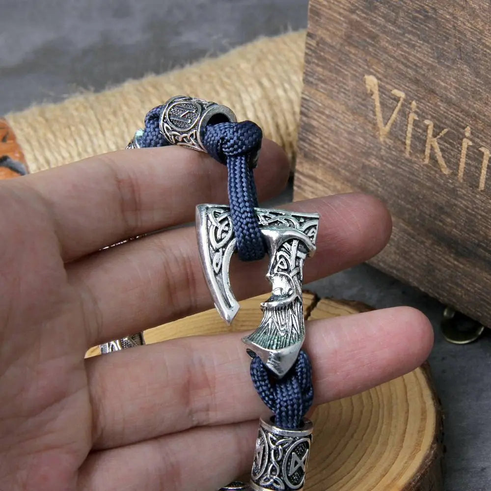 Vikings Thor Axe Wrap Bracelets Men Mjolnir Hammer Camping Paracord Survival Rope Wristband Amulet Handmade Male Jewelry Gifts - Blue JettsJewelers