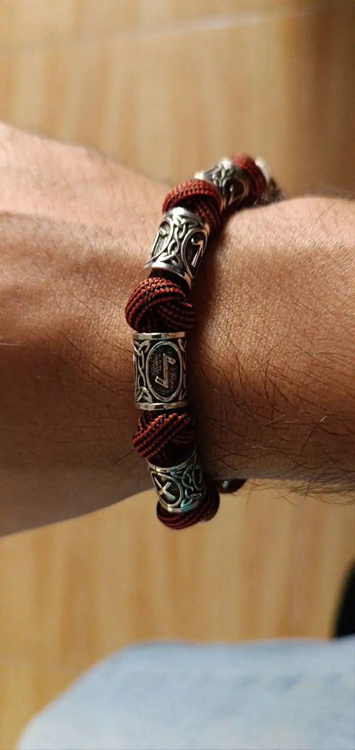Vikings Thor Axe Wrap Bracelets Men Mjolnir Hammer Camping Paracord Survival Rope Wristband Amulet Handmade Male Jewelry Gifts - Red Black JettsJewelers