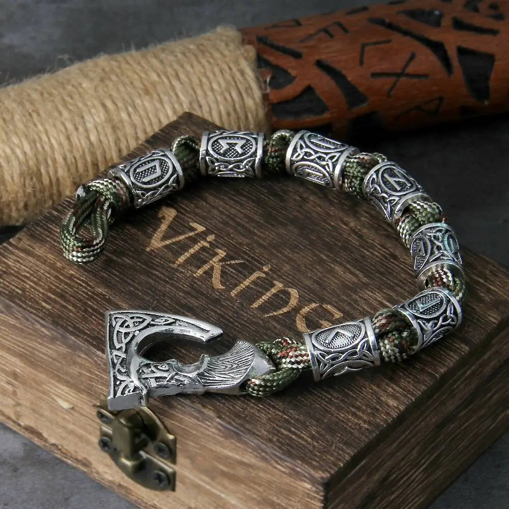 Vikings Thor Axe Wrap Bracelets Men Mjolnir Hammer Camping Paracord Survival Rope Wristband Amulet Handmade Male Jewelry Gifts JettsJewelers