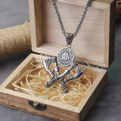 Vintage Nordic Double Axe Pendant Necklace Stainless Steel JettsJewelers