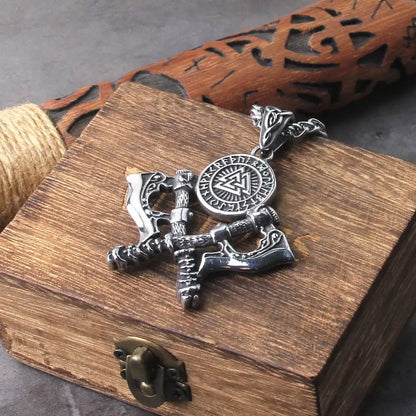 Vintage Nordic Double Axe Pendant Necklace Stainless Steel JettsJewelers
