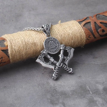 Vintage Nordic Double Axe Pendant Necklace Stainless Steel JettsJewelers