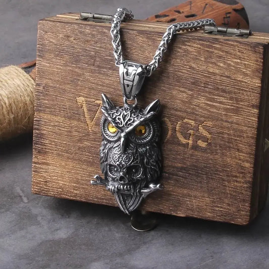 Vintage Owl Pendant Necklace Stainless Steel JettsJewelers