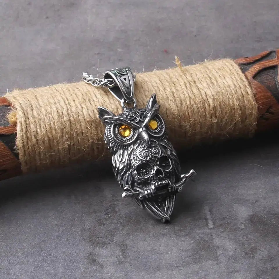 Vintage Owl Pendant Necklace Stainless Steel JettsJewelers