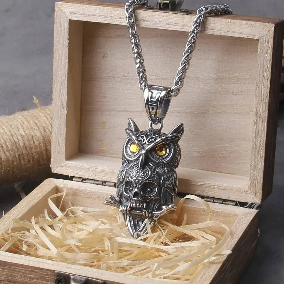 Vintage Owl Pendant Necklace Stainless Steel JettsJewelers