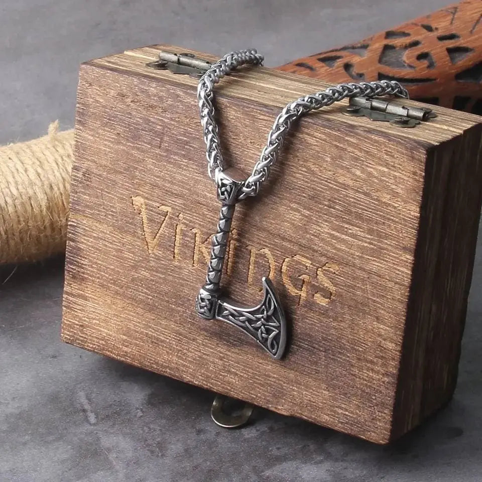 Vintage Viking Axe Pendant Necklace Stainless Steel JettsJewelers