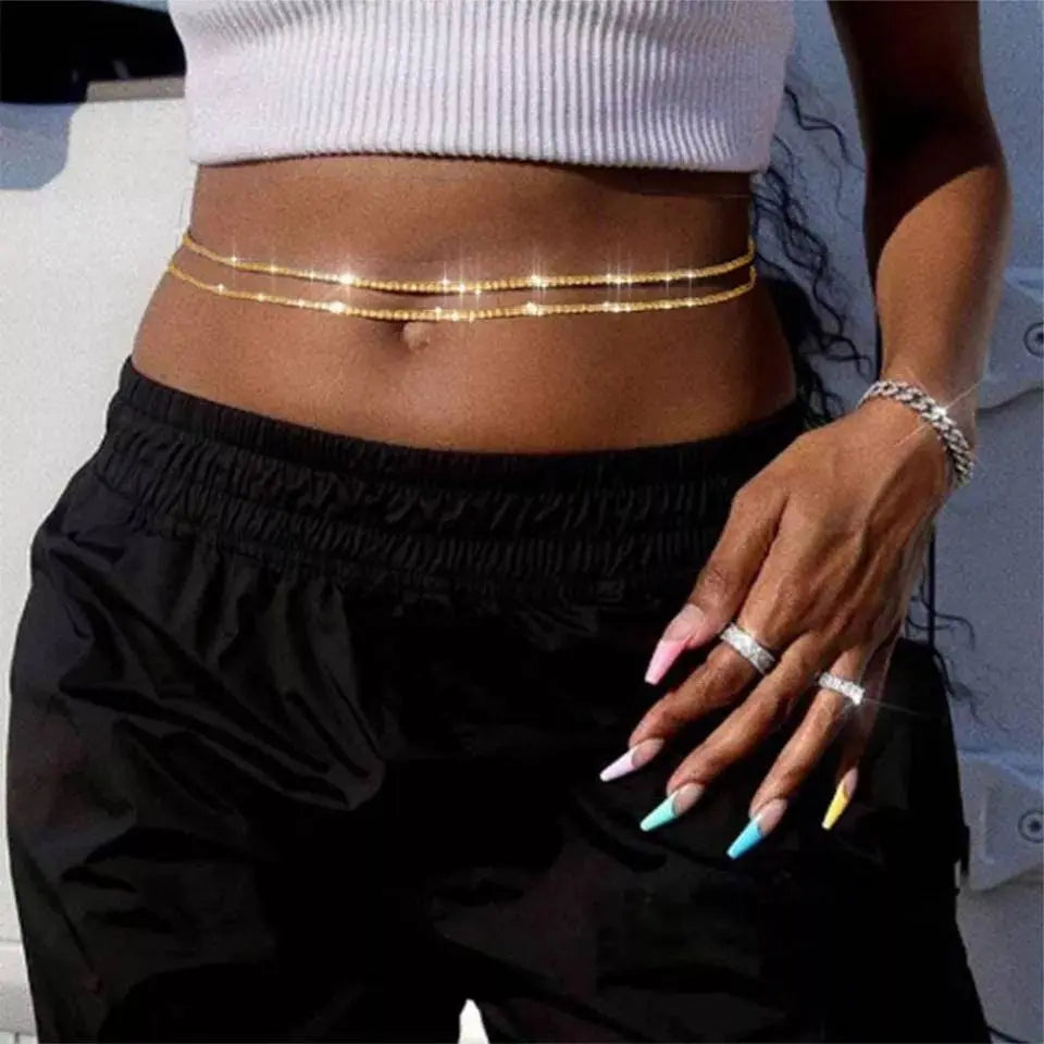 Waist Chain Rhinestone Belly Chains Belt Summer Crystal Body Jewelry for Women and Girls Gold Silver - JettsJewelers