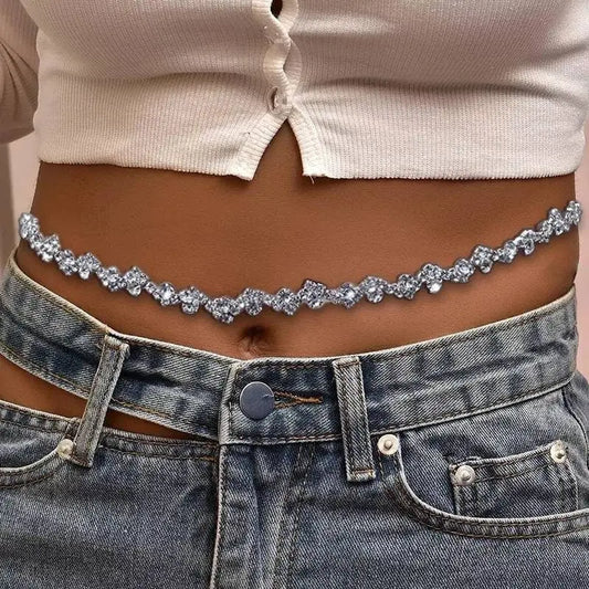 Waist Wavy Chain Rhinestone Belly Chains Belt Summer Beach Costume Crystal Body Jewelry for Women and Girls Silver Gold JettsJewelers