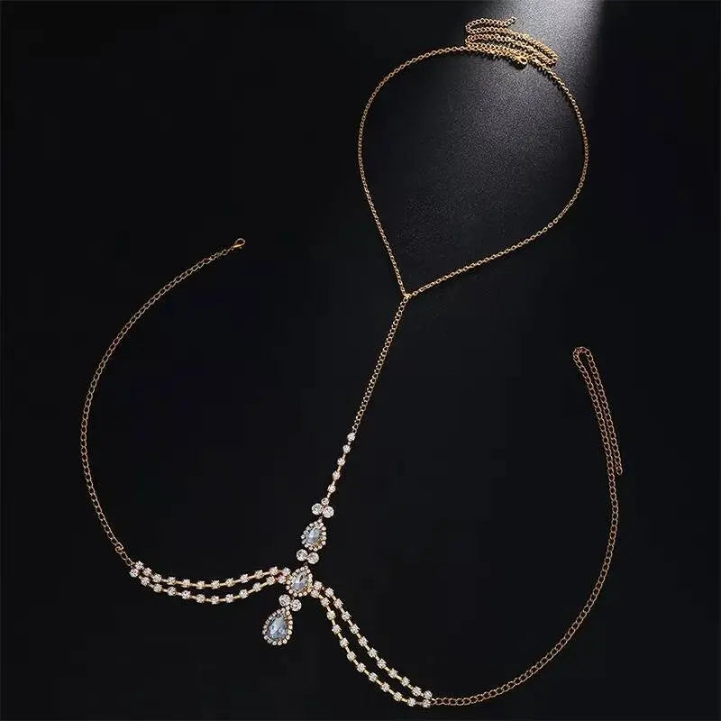 Water Drop Chest Bra Chain for Women Bohemian Tassels Shoulder Chain Necklace Jewelry for Party Wedding Summer Beach JettsJewelers