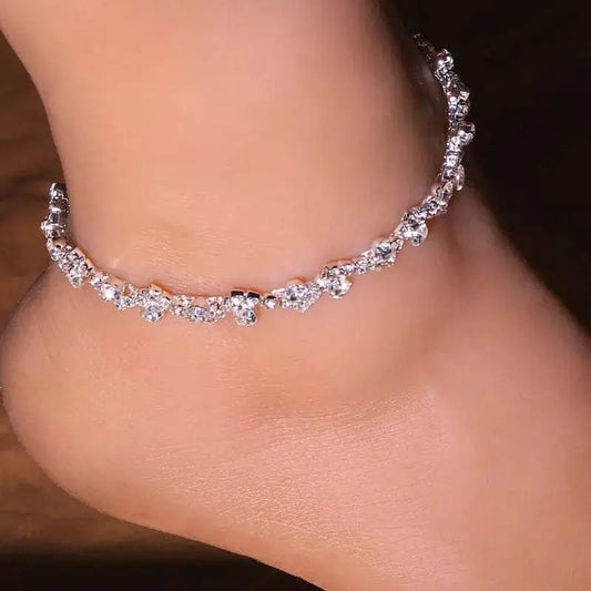 Wavy Rhinestones Anklet Foot Jewelry for Women Beach Barefoot Chain Bracelet On the Leg Accessories Gift JettsJewelers
