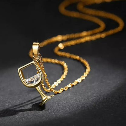 Wine Glass Pendant Necklace, Cubic Zircon Water Drop Cup Clavicle Necklace - JettsJewelers