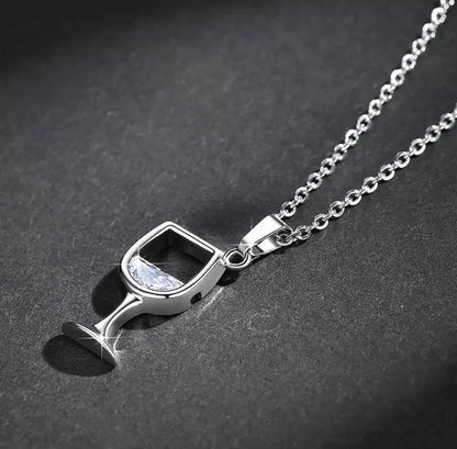 Wine Glass Pendant Necklace, Cubic Zircon Water Drop Cup Clavicle Necklace - JettsJewelers