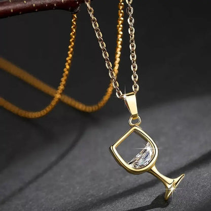 Wine Glass Pendant Necklace, Cubic Zircon Water Drop Cup Clavicle Necklace - JettsJewelers