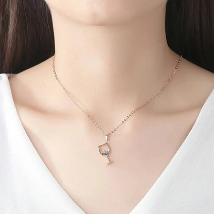 Wine Glass Pendant Necklace, Cubic Zircon Water Drop Cup Clavicle Necklace - JettsJewelers