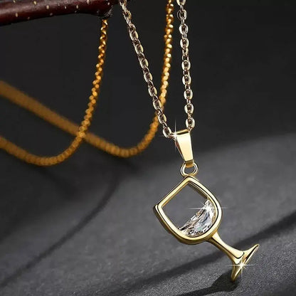 Wine Glass Pendant Necklace, Cubic Zircon Water Drop Cup Clavicle Necklace - JettsJewelers