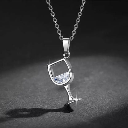 Wine Glass Pendant Necklace, Cubic Zircon Water Drop Cup Clavicle Necklace - JettsJewelers