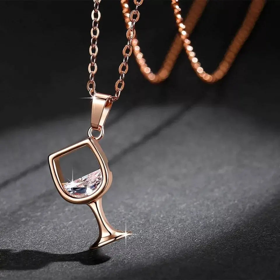 Wine Glass Pendant Necklace, Cubic Zircon Water Drop Cup Clavicle Necklace - JettsJewelers