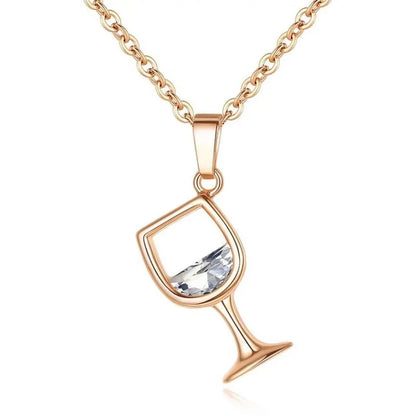 Wine Glass Pendant Necklace, Cubic Zircon Water Drop Cup Clavicle Necklace - JettsJewelers