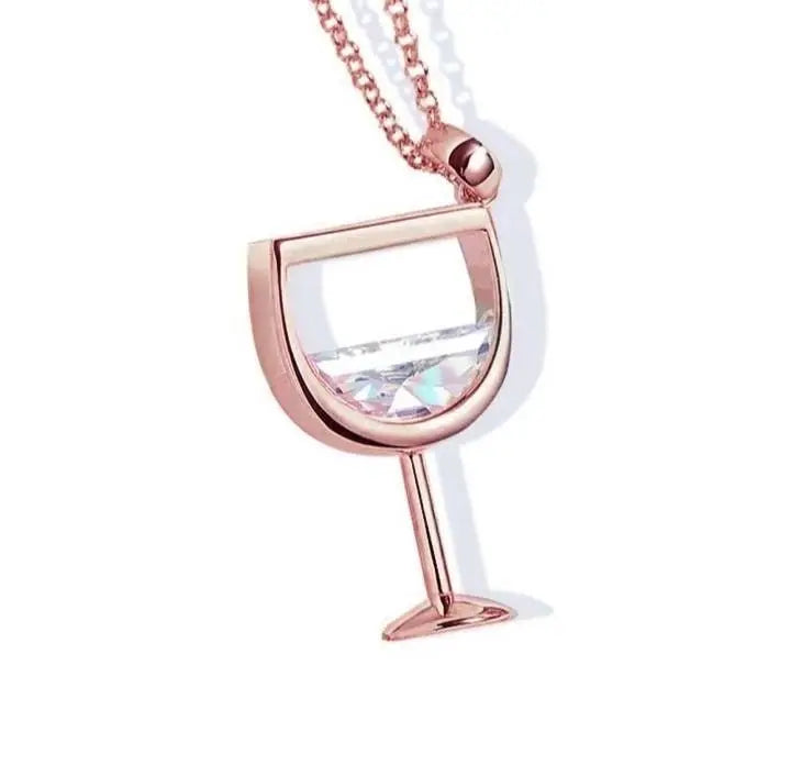 Wine Glass Pendant Necklace, Cubic Zircon Water Drop Cup Clavicle Necklace - JettsJewelers