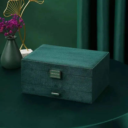 Women Jewelry Organizer Box, 3-Layer Velvet Jewelry Boxes Display Storage Case with Lock for Rings Necklace Earrings - JettsJewelers