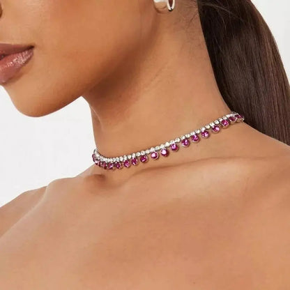 Women Rhinestone Drop Gem Pendants Necklace Necklace Choker Mini Crystals JettsJewelers