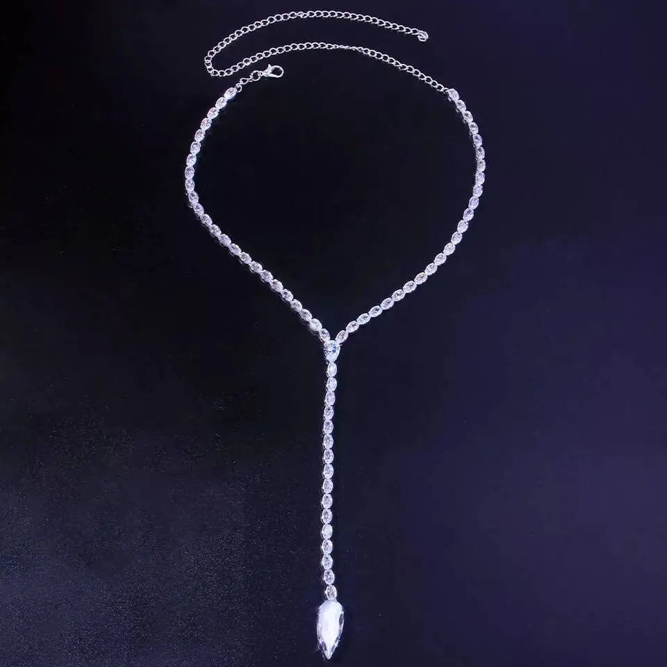 Women Rhinestone Water Drop Cubic Zirconia Pendant Y Necklace Choker Crystal JettsJewelers