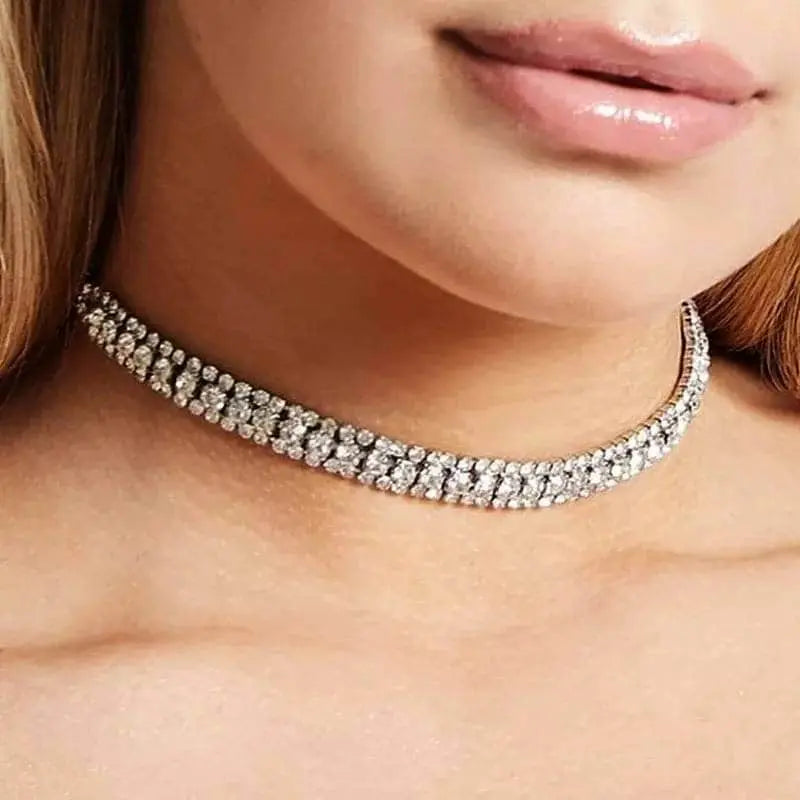 Women Single Layered Square Rhinestone Gem Pendants Necklace Necklace Choker JettsJewelers