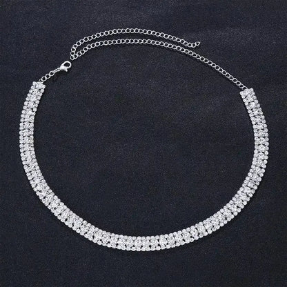 Women Single Layered Square Rhinestone Gem Pendants Necklace Necklace Choker JettsJewelers