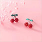 Women's Red Fruit Stud Earrings Ultra Light - Lead and Nickle Free Enamel & Crystals - Red Fruit Charm Piercing Jewelry Cherry Strawberry - JettsJewelers