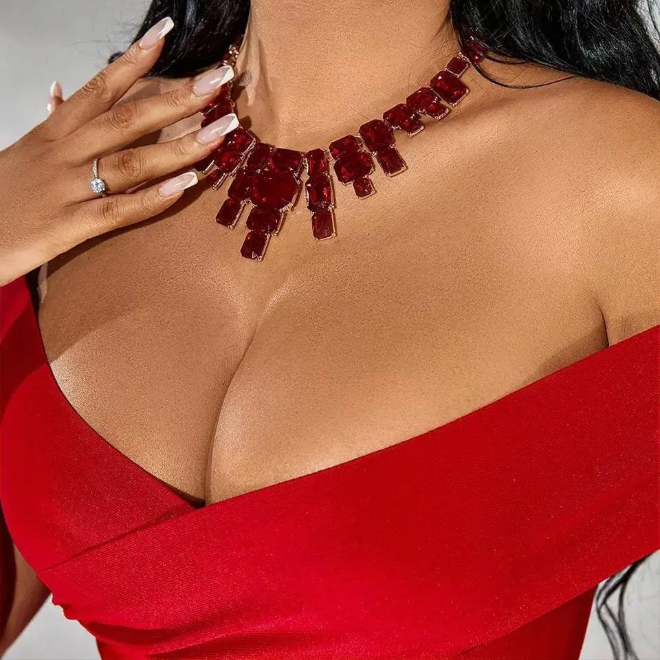Womens Big Chunky Crystal Choker Rhinestone Pendant Necklace Statement Necklace JettsJewelers